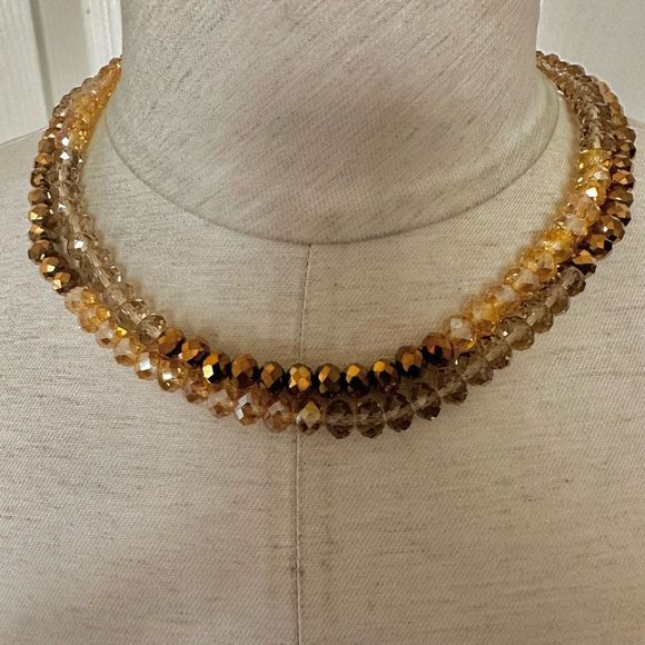 yellow copper crystal beaded necklace Jewelry - Long yellow copper tone crystal beaded necklace